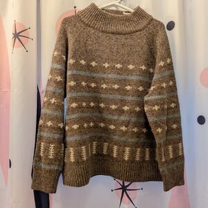 Pendleton Brown and Blue Striped Wool Turtleneck Sweater